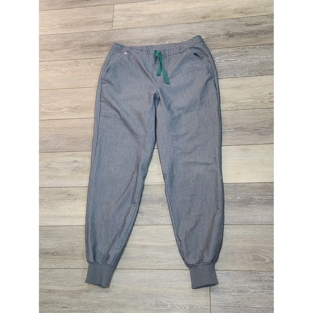 Figs Men's Gray Jogger Scrub Pants with Green Drawstring Size M